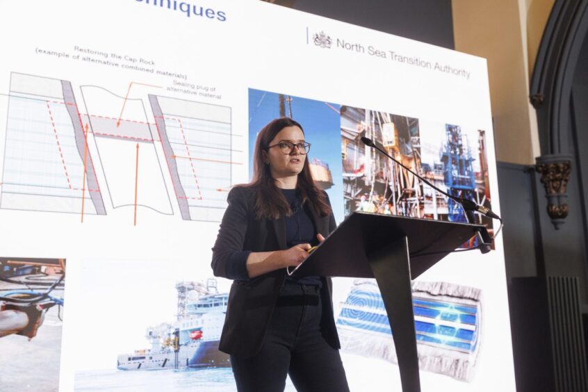 NSTA senior wells decommissioning engineer Suzie Coull speaking at a lunch event in Aberdeen's Union Kirk.