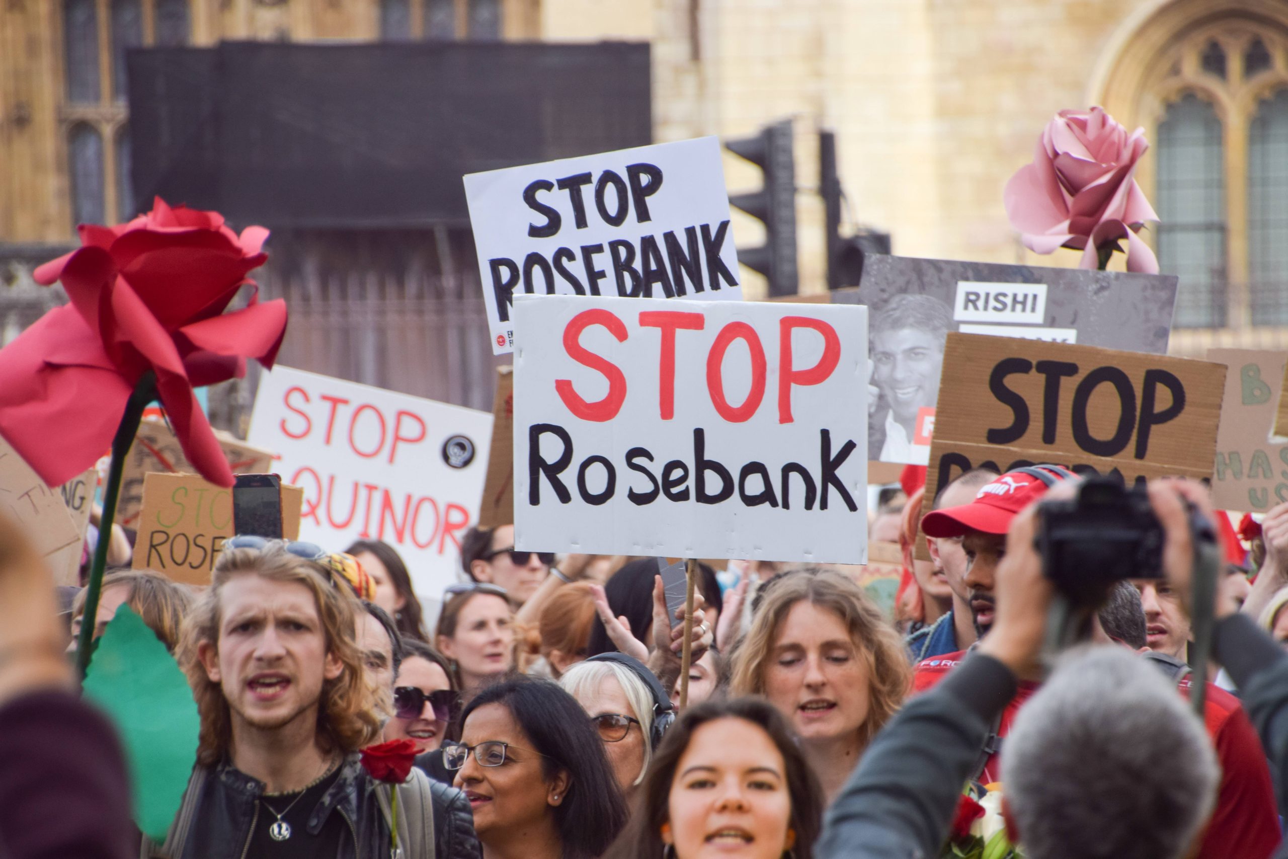 Protestors against the Rosebank oilfield in London in 2023.