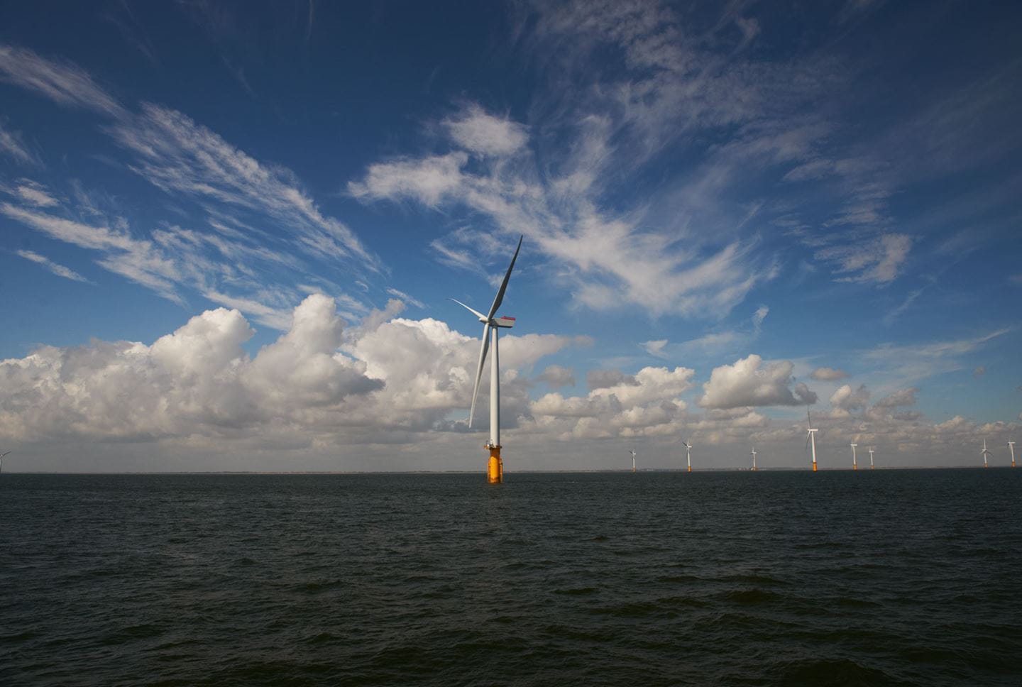 A turbine at an offshore wind farm.