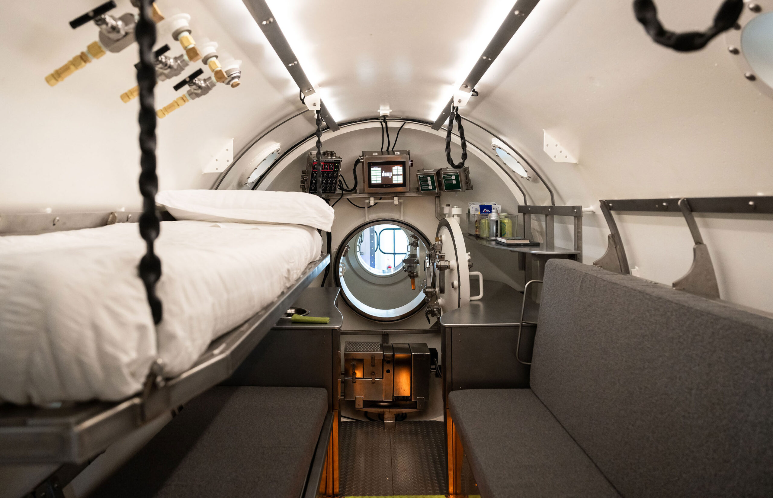 An interior view of Vanguard during Life Under The Sea: Ocean Engineering and Technology Company DEEP's unveiling of Vanguard, its pilot subsea human habitat at The Hangar at Regatta Harbour on October 29, 2025 in Miami, Florida. (