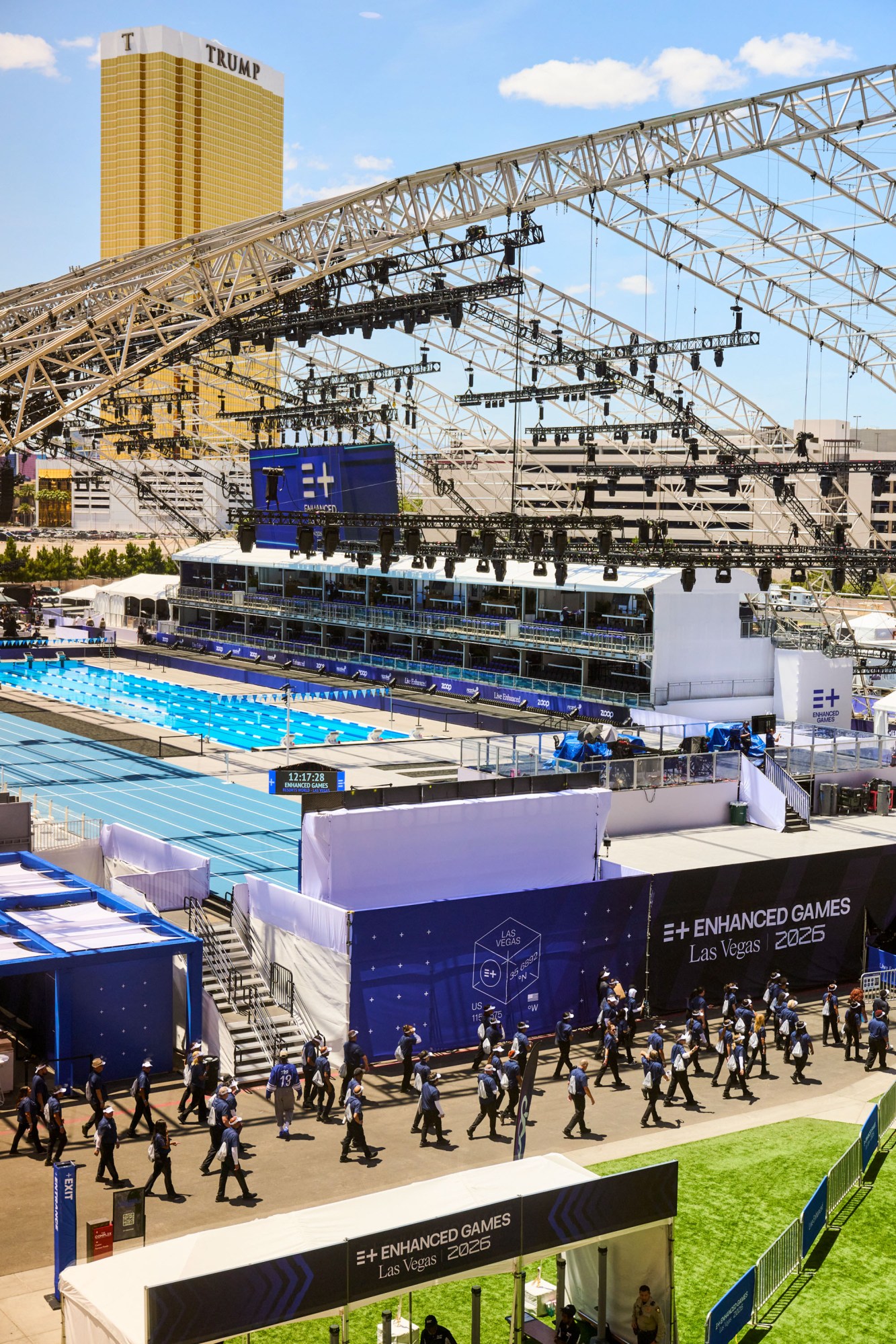 the Enhanced Games stadium from an elevated viewing angle