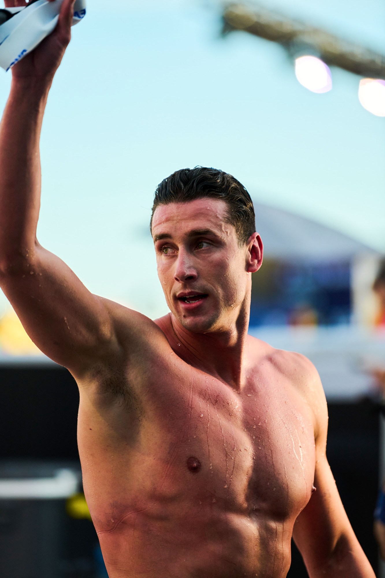 Kristian Gkolomeev with his arm raised