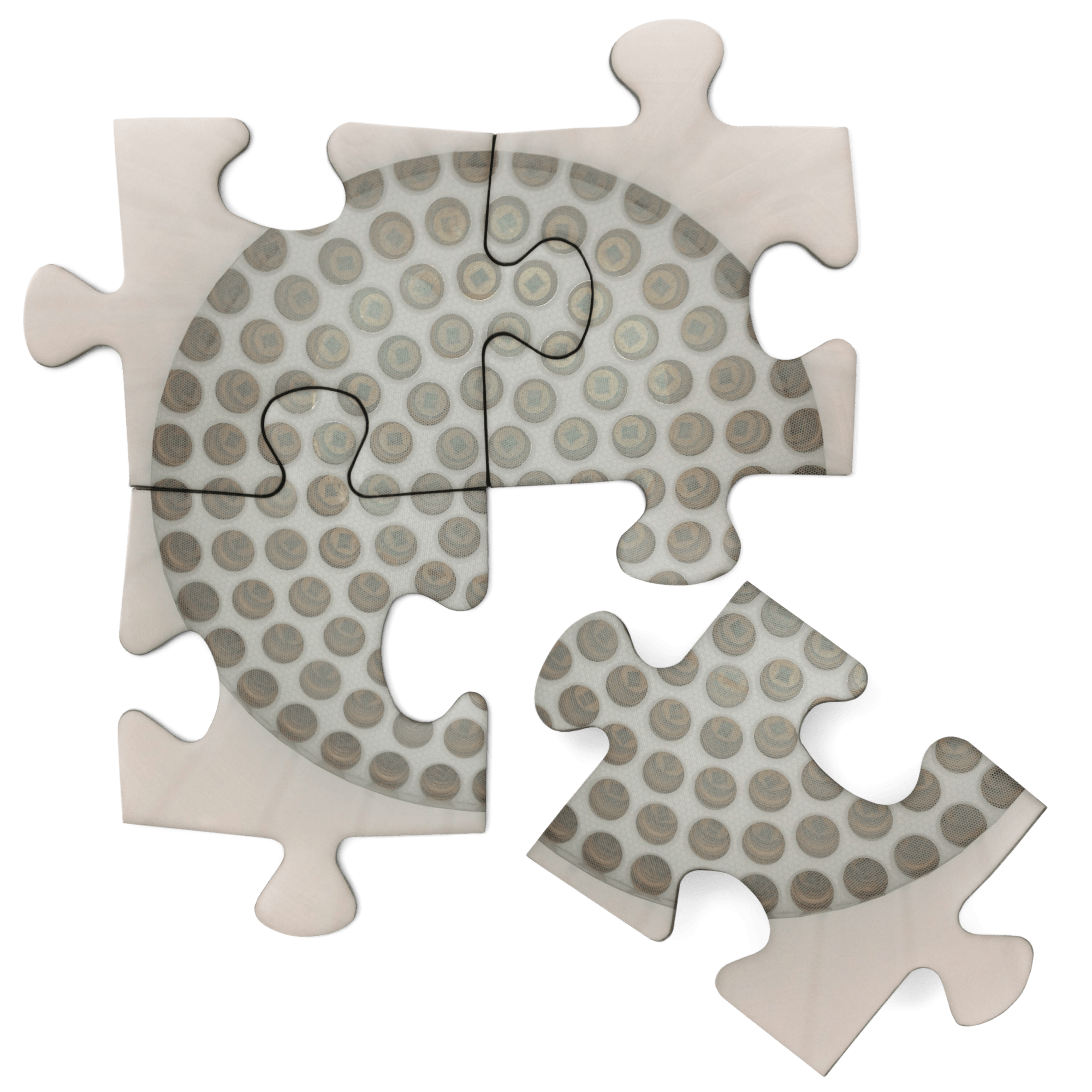 puzzle pieces with image of dots arranged to fill a circle