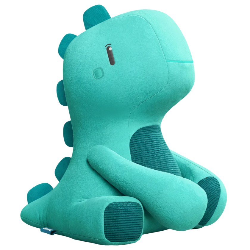 Bondu robot shaped like a cartoon aqua dinosaur