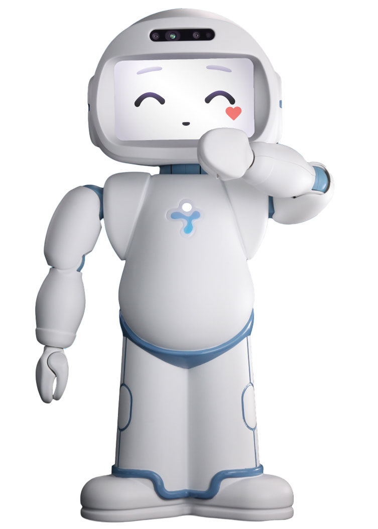 QT Robot with hand to display at its mouth