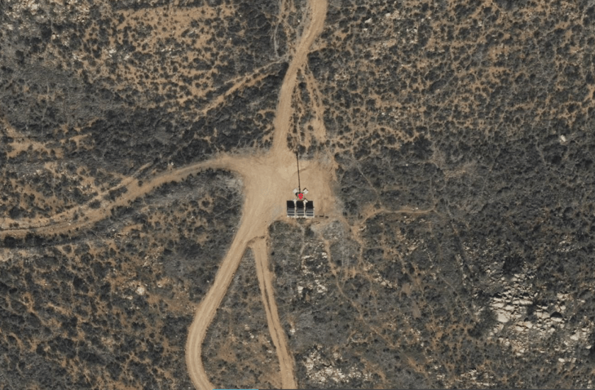 An autonomous surveillance tower, made by Anduril, captured January 6, 2022. © Vexcel Imaging U.S. Inc.